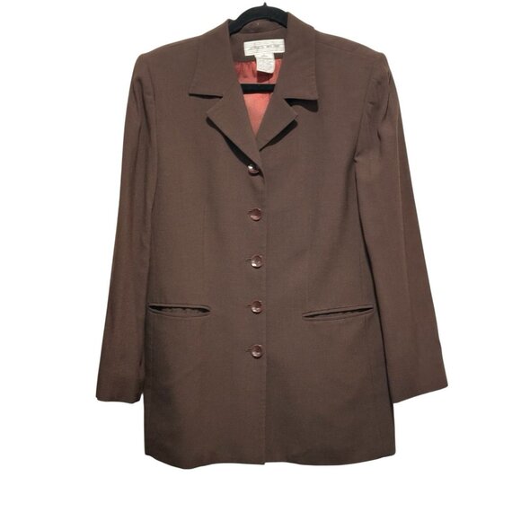 Vintage 90s Jones NY Womens Size 12 Chocolate Brown Jacket Blazer Wool Blend - Picture 1 of 12